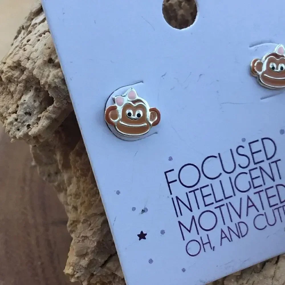 Girls sterling silver epoxy monkey earrings